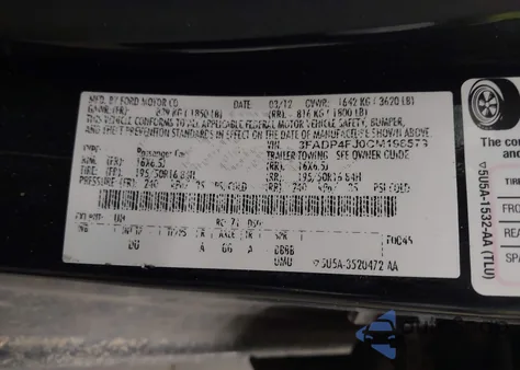 2012 Ford Fiesta Ses z USA, uszkodzony, nr VIN 3FADP4FJ0CM196579